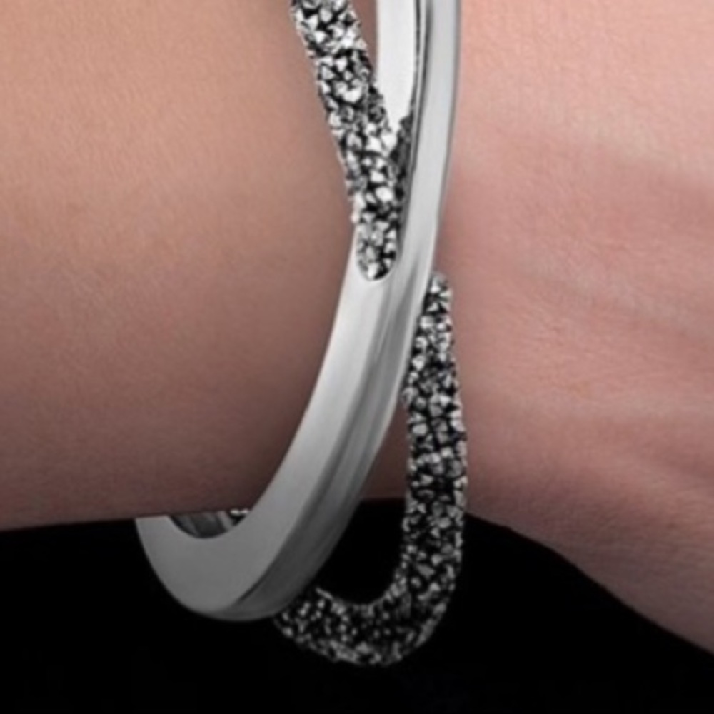 Silvertone Crossover Cuff w/Swarovski Crystals